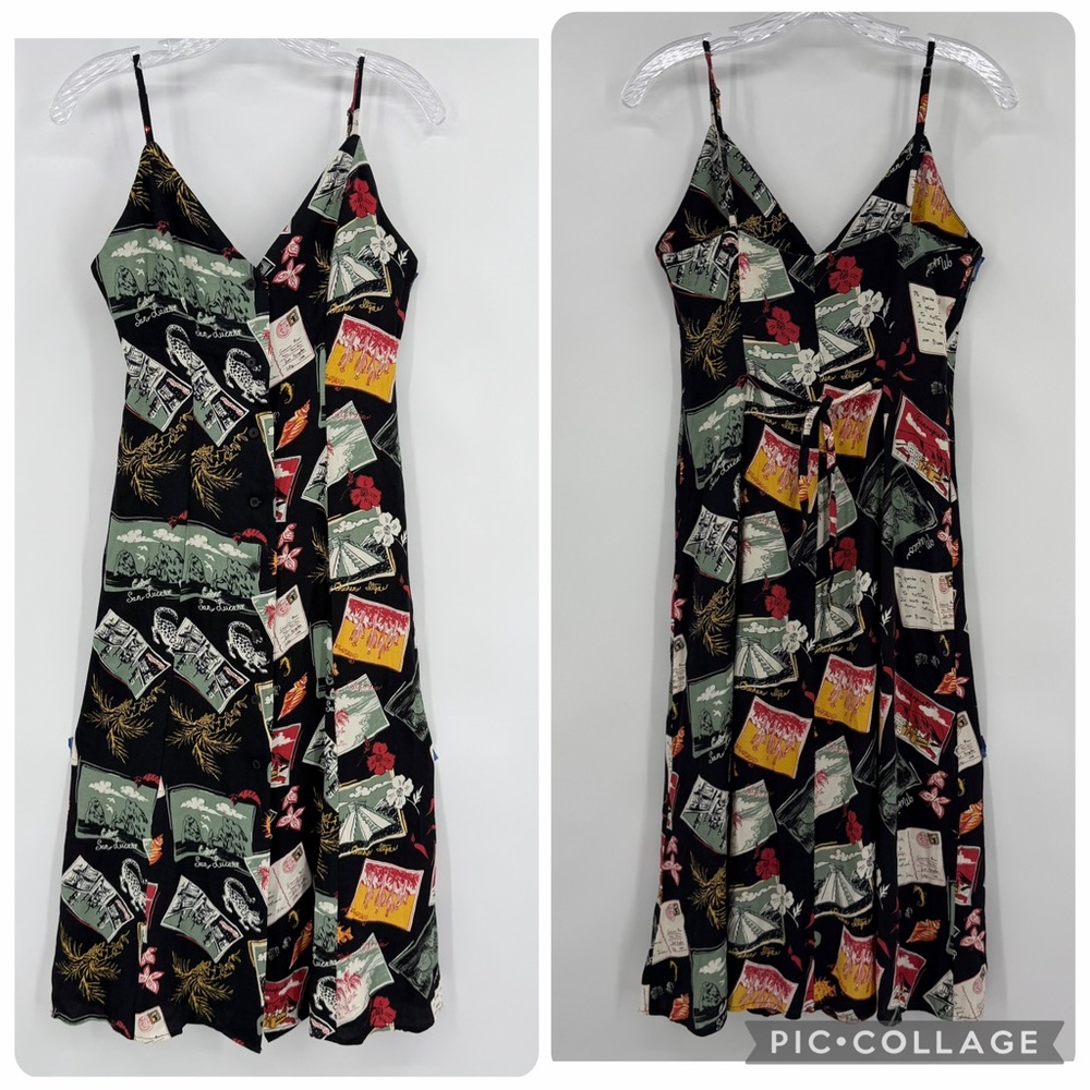 Reformation V-Neck Postcards Midi Dress Black Size 2